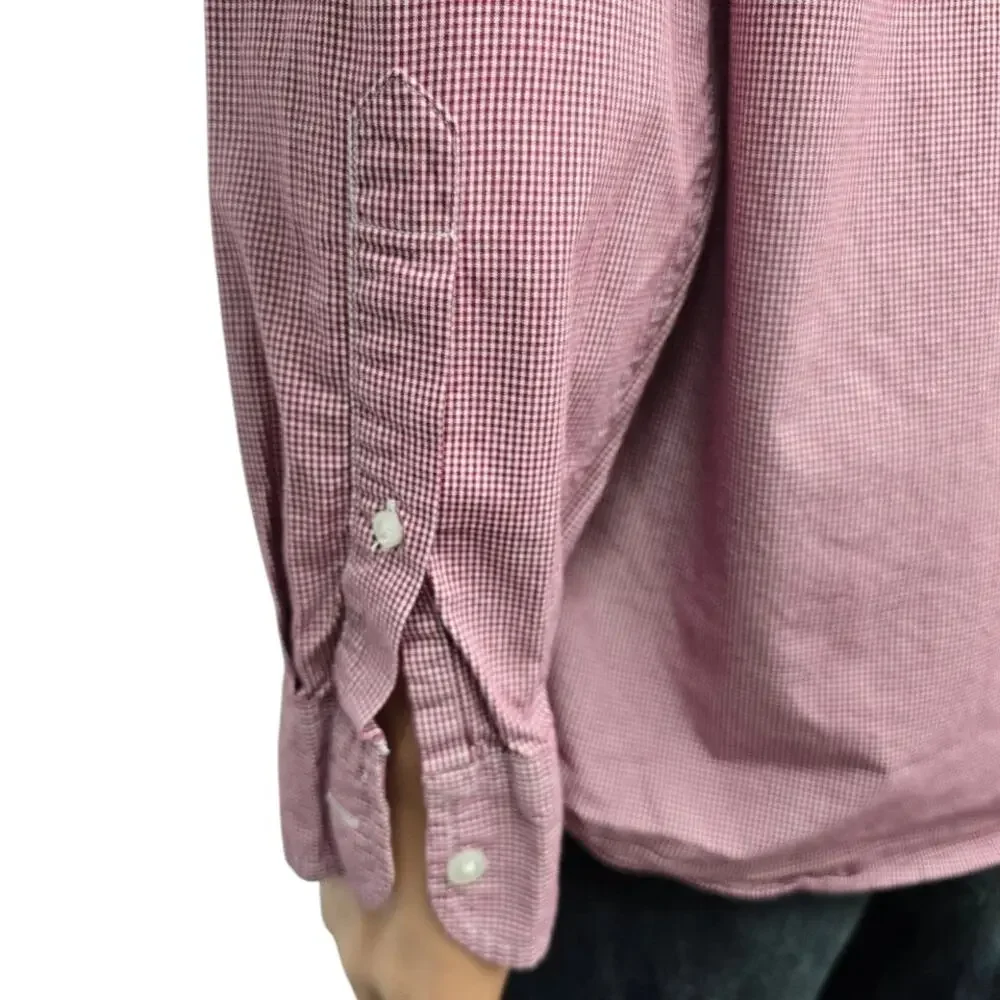 J. Crew Shirt Men XL Micro / Mini Red Gingham Check Long Sleeve Button down